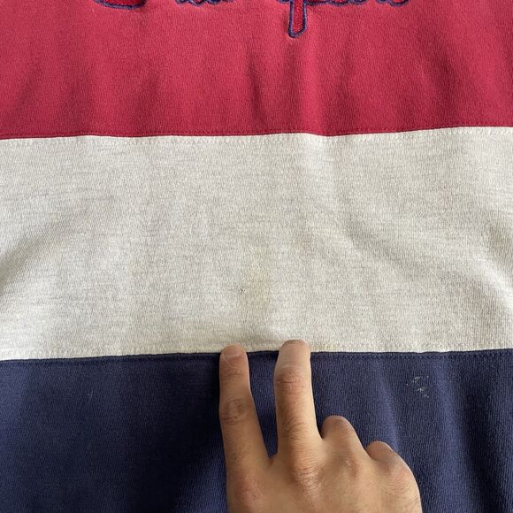 Vintage Champion Sweatshirt Mens Size L Colorblock Script Logo USA 1980s Worn - Picture 3 of 7